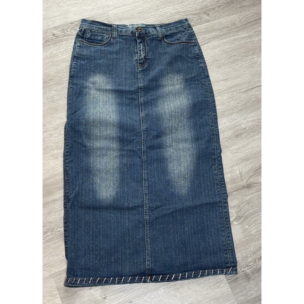 Vintage Y2K No Fuze Denim‎ Maxi Skirt Cottage Core Blue Jeans Size 7/8